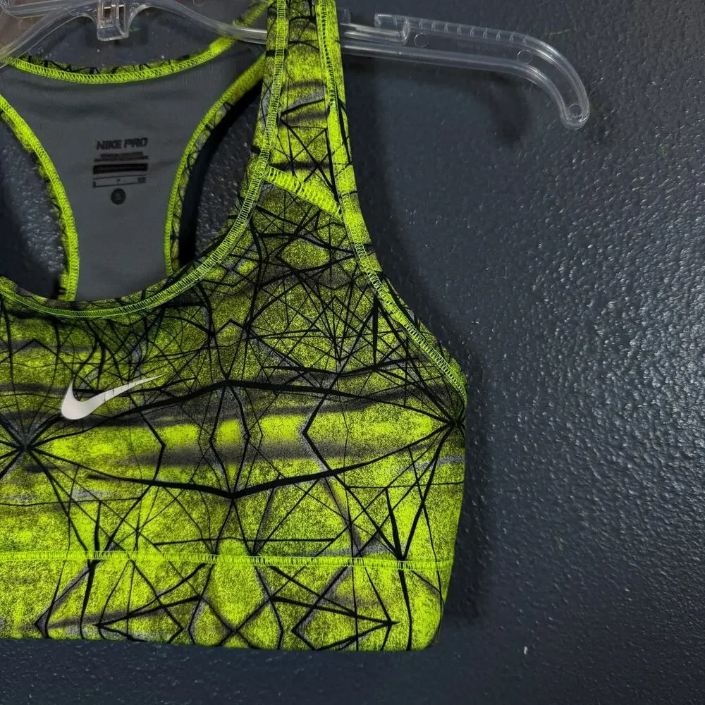 Nike Pro S women’s green Geometric abstract tank top bra activewear outdoor gym